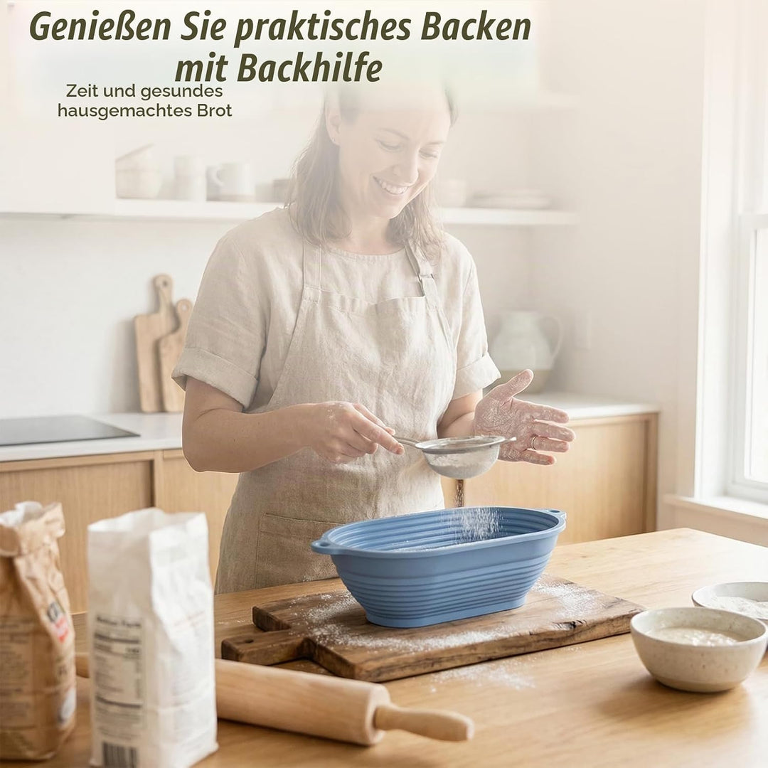 Gärkörbchen Set aus Silikon, 2 Gärkorb Brot Oval &amp; Rund, Faltbar Brotgärkorb, Gärkorb Sauerteig Star