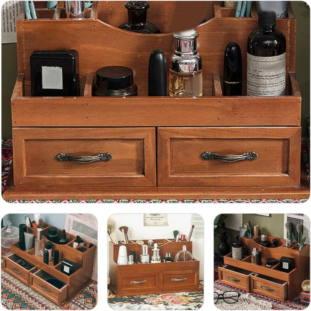 Tofficu Schmuckaufbewahrung Vintage Holz mit 2-fach Schublade Grosse Kapazität Flexible Aufbewahrung