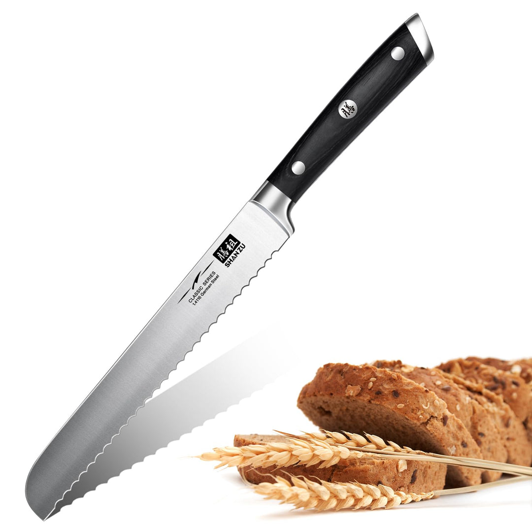 SHAN ZU Brotmesser Messer Wellenschliff Küchenmesser Edelstahl 20 cm - CLASSIC Series, Brotmesser