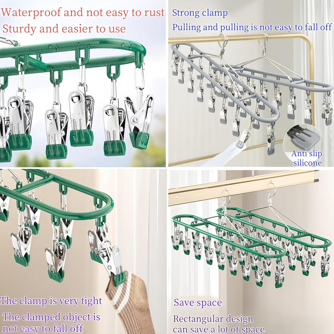 Metall Kleiderständer mit Clips, Edelstahl, Kleider- und Sockenbügel, Wäschetropfbügel mit 20 Clips,