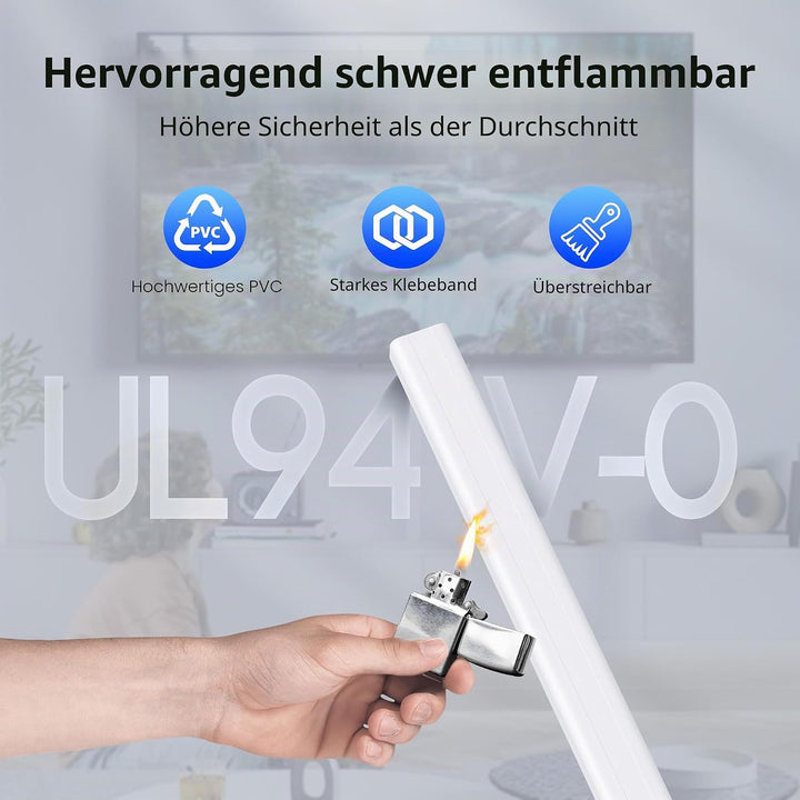 Kabelkanal weiss 160 cm (4x40 cm Set) – Selbstklebend mit Snap &amp; Lock Verschluss – Grosser Kabelscha
