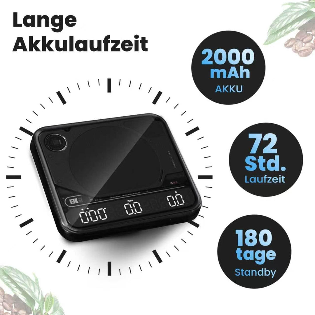 BOOKOO Kaffeewaage mit Timer, 0,1 g hochpräzise Espresso Waage, 2 kg, 4 Modi, Bluetooth-App & Flow R