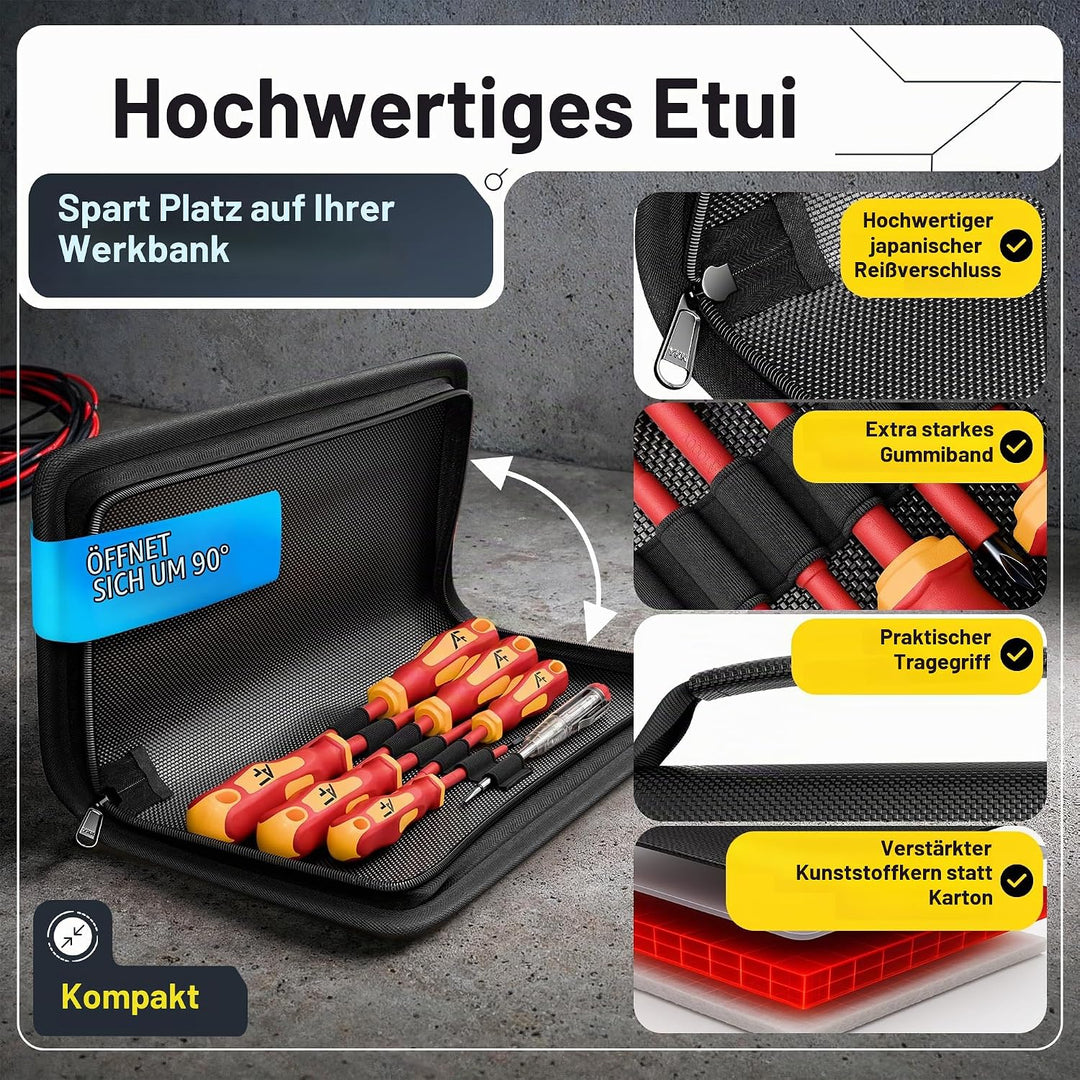 VDE Schraubendreher Set magnetisch - 6-teilig - inkl. Phasenprüfer und Werkzeugtasche - aus S2-Stahl