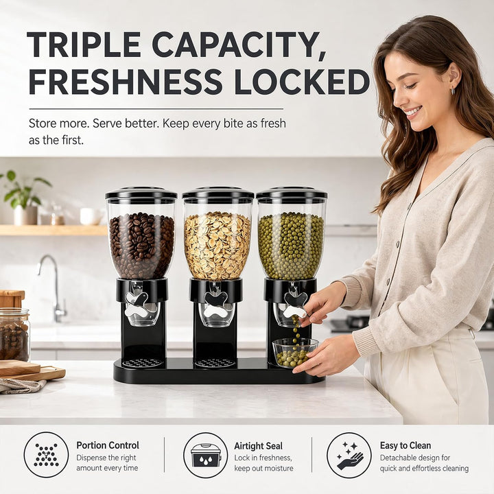 Cereal Dispenser Countertop, 2L Lebensmittelspender, Müslispender Luftdichte Behälter für Müsli, Rei