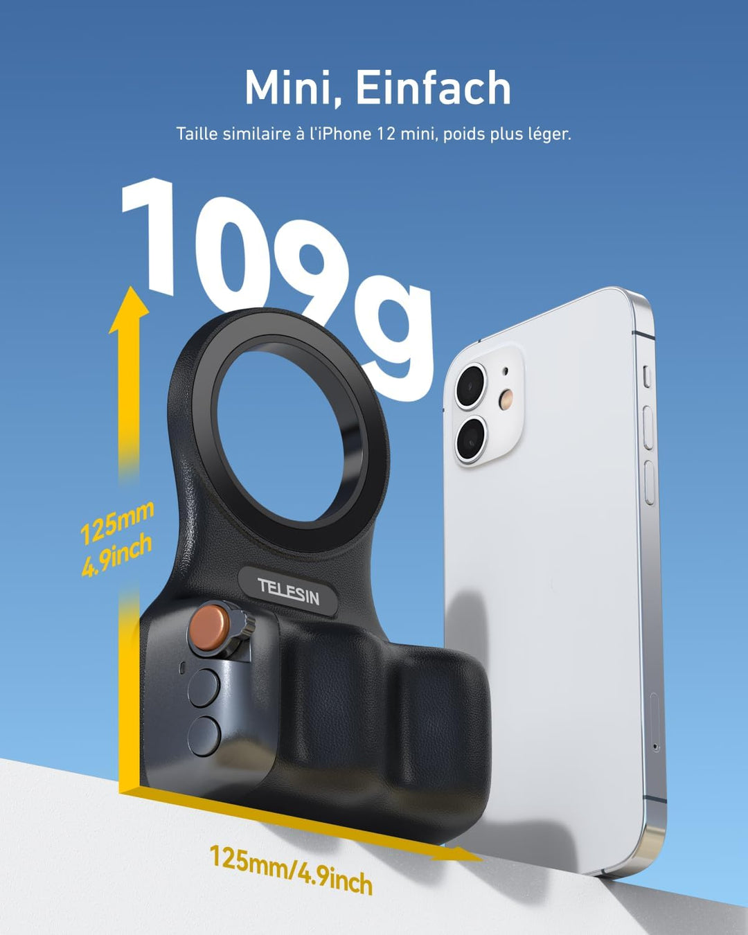 TELESIN Fun Shot Smartphone Handle Grip, Magnetic Smartphone Grip mit Abnehmbarer Bluetooth-Fernbedi