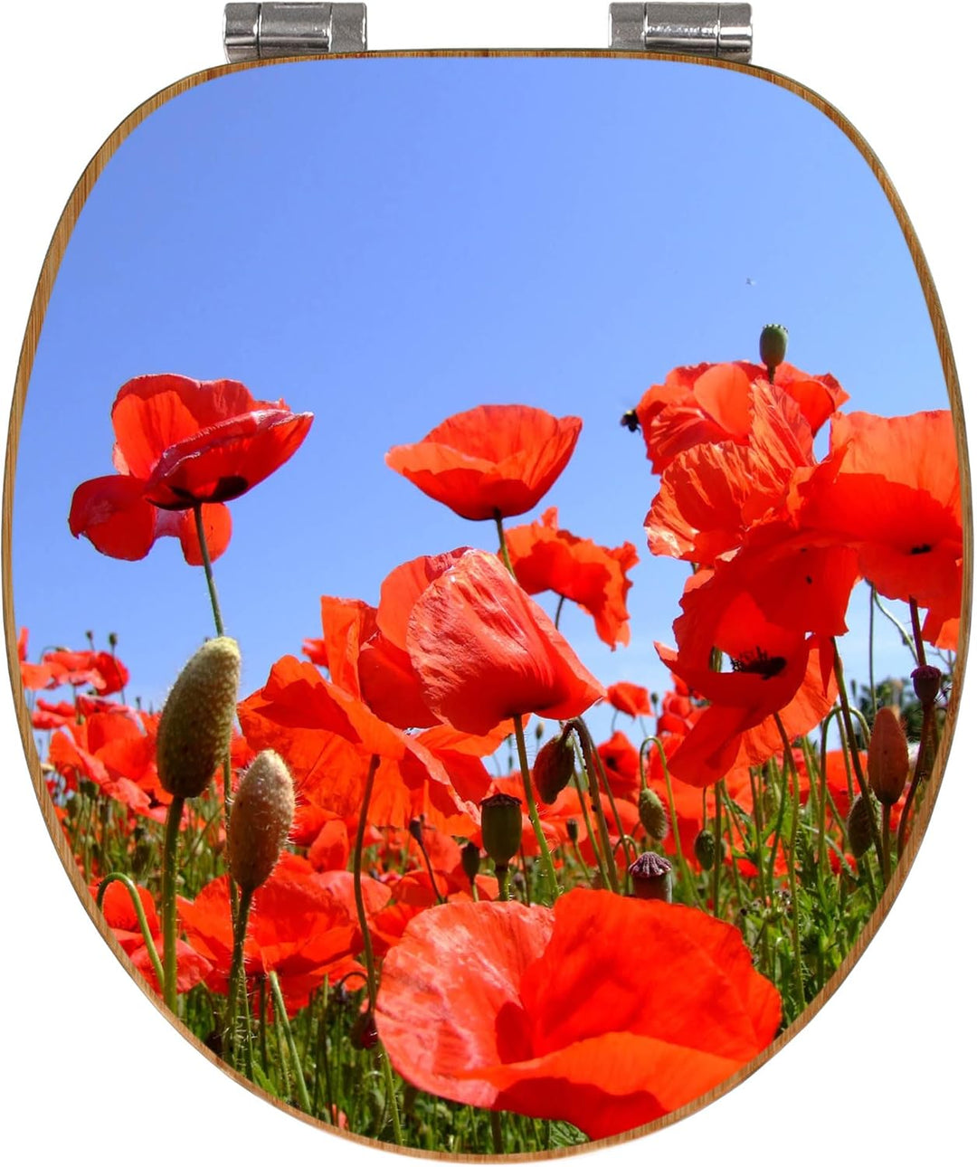 banjado® Design WC Sitz Bambus Absenkautomatik mit Motiv Mohnblumen/Toilettendeckel mit Absenkautoma