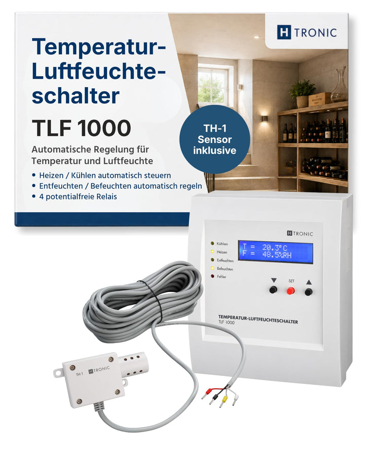 TLF1000 Temperatur-Luftfeuchteschalter inkl. Sensor, Thermostat, Hygrostat, 230V
