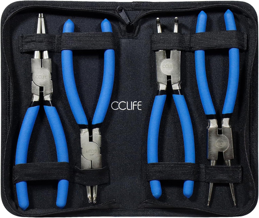 CCLIFE 4tlg Sprengringzangen Seegeringzange Set 225mm Zange Gerade & Gebogen für Sicherungsring Inne
