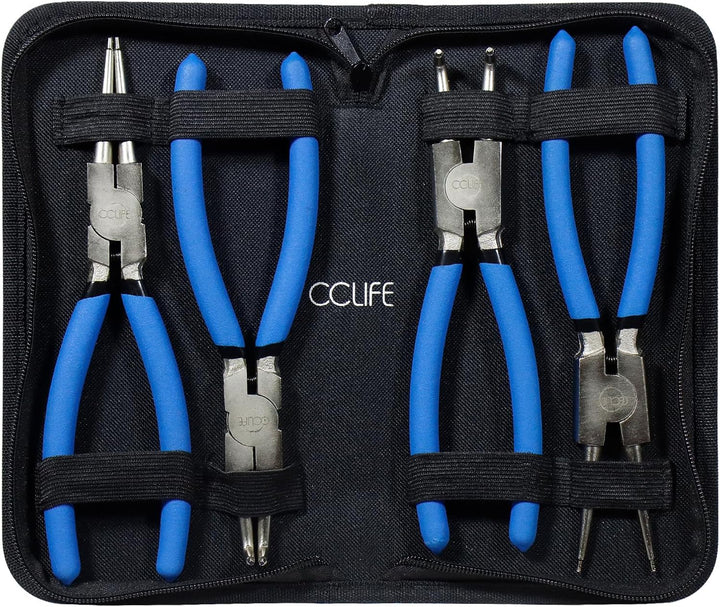 CCLIFE 4tlg Sprengringzangen Seegeringzange Set 225mm Zange Gerade & Gebogen für Sicherungsring Inne