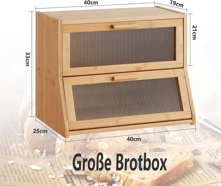 Bambus Brotkasten mit Belüftung Eco Brotbox Brotkorb mit Schneidebrett Aufbewahrungsbox Küche Brotau