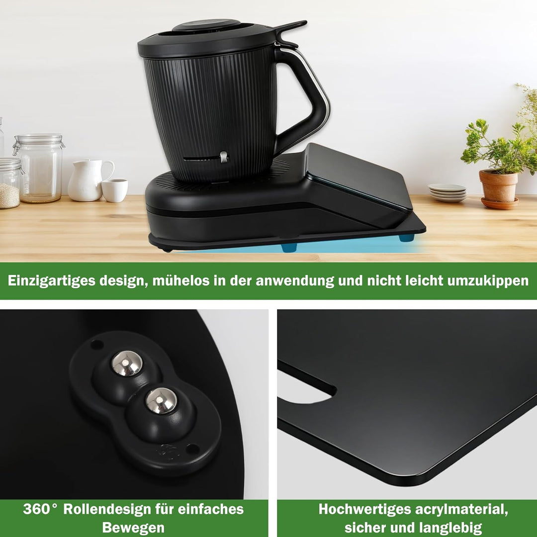 Gleitbrett für Thermomix TM7, Brett für Thermomix mit 360° Rollen, Stopper & Gummifüssen, Brett für