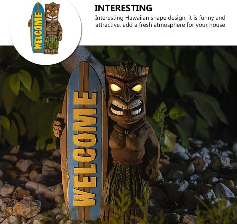 Cabilock Garten Hawaii Tiki Figur Welcome Gartendeko Willkommen Schild Tierfiguren Garten Dekofigur