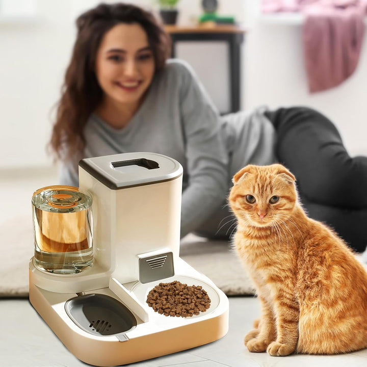 PETCUTE 2-in-1 Automatischer Futter und Wasserspender für Haustiere,Futterspender für Katzen mit gro