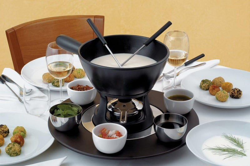 Alessi Mami Fondue Topf für Käse aus Keramik schwarz, Edelstahl, 24 cm