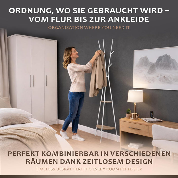 ONVAYA® 3-Bein Garderobe | Design Kleiderständer mit Ablage | Platzsparende Standgarderobe inkl. Hak