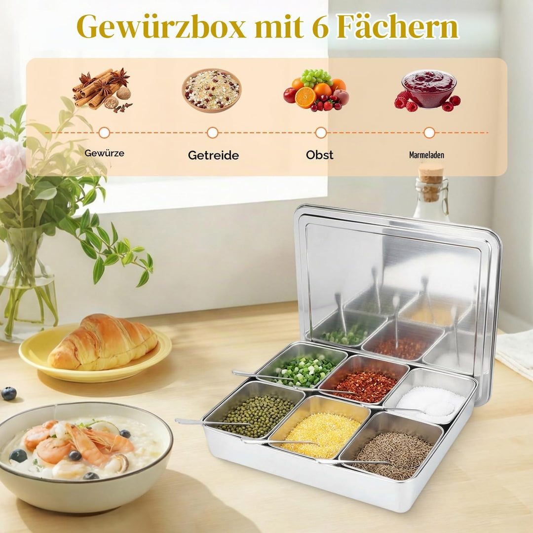 Hapivida Zutatenbehälter Pizza Edelstahl 343 x 299 x 68 mm 6 Gitter Gewürzbox Beilagenbehälter Gewür