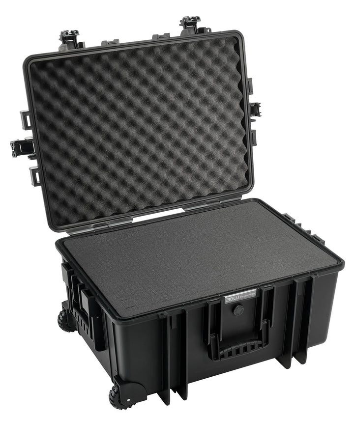 B&W Transportkoffer Outdoor - Typ 6800 - Schwarz mit Würfelschaum, Trolley Koffer, ideal auf Tour -