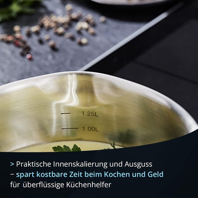 KHG Topf XXL Kochtopf 26 cm, 10 Liter Induktion, Edelstahl unbeschichtet inkl. Glasdeckel | hoher Su