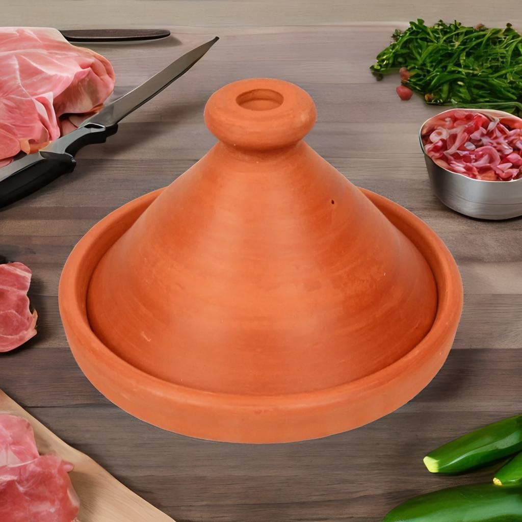 Marokkanische Tajine, Kochtopf Ø 26cm, Unglasiert, Tontopf zum Kochen für 1-3 Personen, original aus