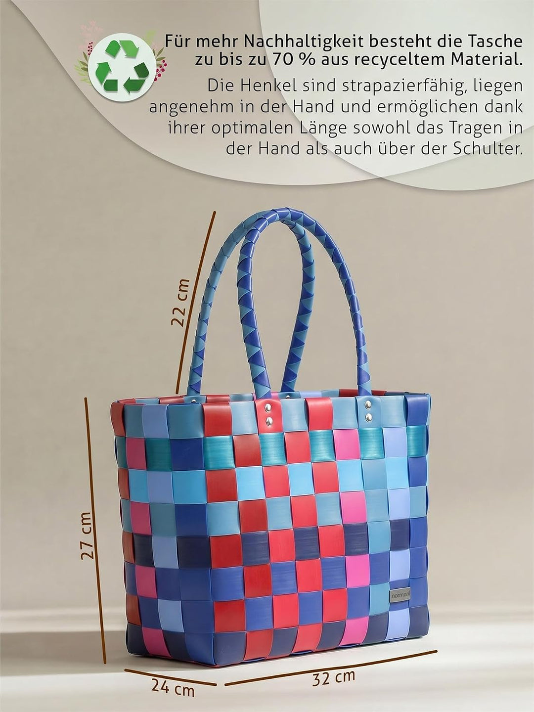 normani Einkaufstasche geflochten mit Henkeln - Tragetasche extra robust Farbe Classic/Grande Classi