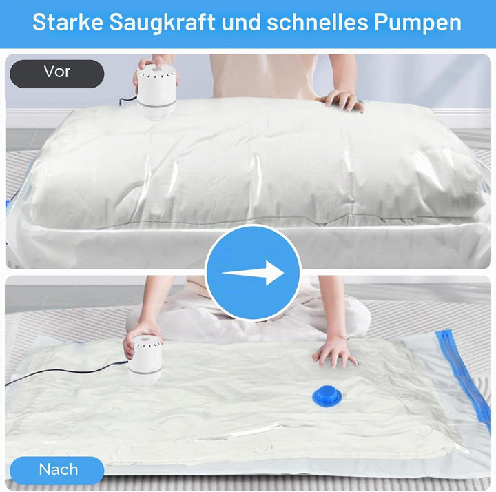 Vakuumbeutel für Kleidung mit Elektrischer Luftpumpe, Vakuumbeutel 12 Stück 3 x Jumbo, 3 x Gross, 3