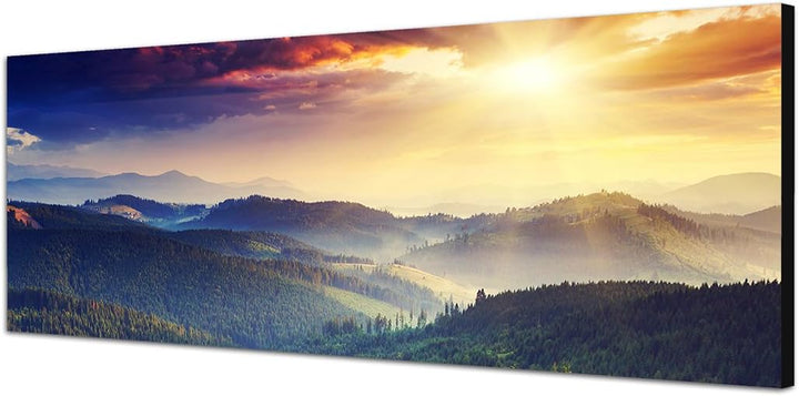 Paul Sinus Art Panoramabild auf Leinwand und Keilrahmen 150x50cm Ukraine Berge Wald Sonnenuntergang
