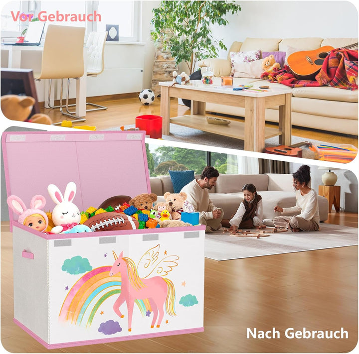 Spielzeugkiste Aufbewahrungsbox mit Deckel Kinderzimmer- 83L Faltbar Gross Spielzeug Aufbewahrung Ki
