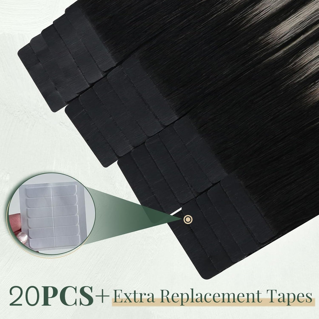 Ugeat Tape Extensions Echthaar Platinblond Ombre 40 cm Ombre Echthaar Extensions Tape Naturschwarz O