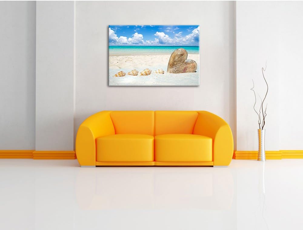 Pixxprint Sandstrand mit Muscheln als Leinwandbild/Grösse: 100x70 / Wandbild/Kunstdruck/fertig bespa