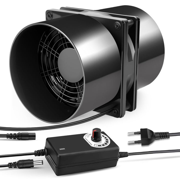 Rohrventilator 100mm - Abluftventilator mit Geschwindigkeitsregler für Küche, Bad, WC, Gewächshaus &