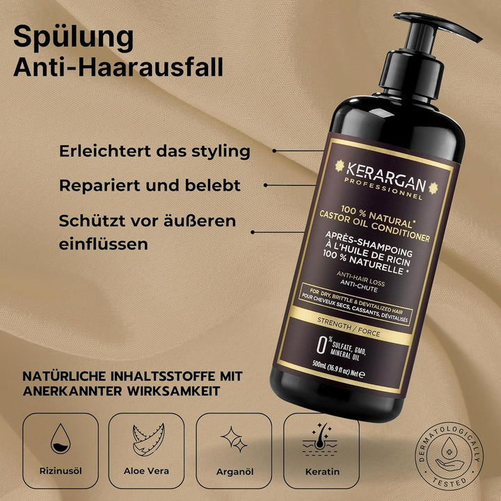 Kerargan - Anti-Haarausfall Shampoo &amp; Spülung Duo mit Rizinusöl für trockenes, brüchiges, geschwächt