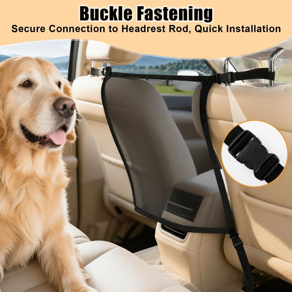 DONGKER Auto-Netz für Hunde, Verstellbar Rücksitz Sicherheitsnetz, 53x53 cm, Haustier Trenngitter zu