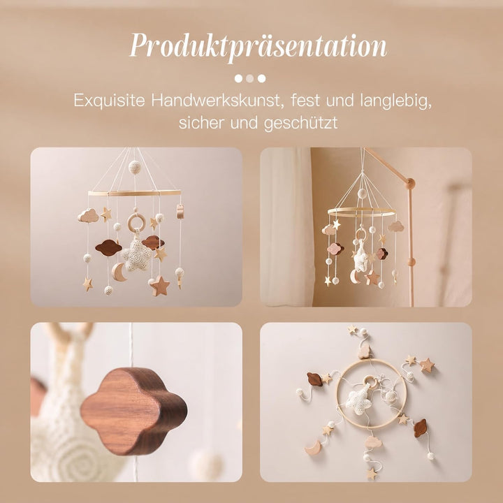 Mobile Baby Windspiele mit Wolken Mond Sterne Handgefertigt Holz Gehäkelt Mobile Baby Neugeborene Ju