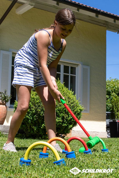 Schildkröt Soft Croquet Set, komplettes Krocket Set mit 2 Schlägern, 4 freistehenden Toren und 2 Bäl