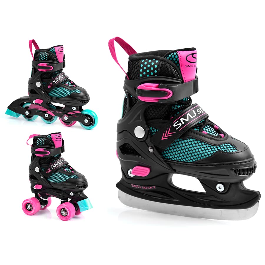 SMJ Kinder Mädchen Set 3in1 Inliner/Rollschuhe/Schlittschuhe VERSTELLBAR | ABEC5 Inline Skates | Umb