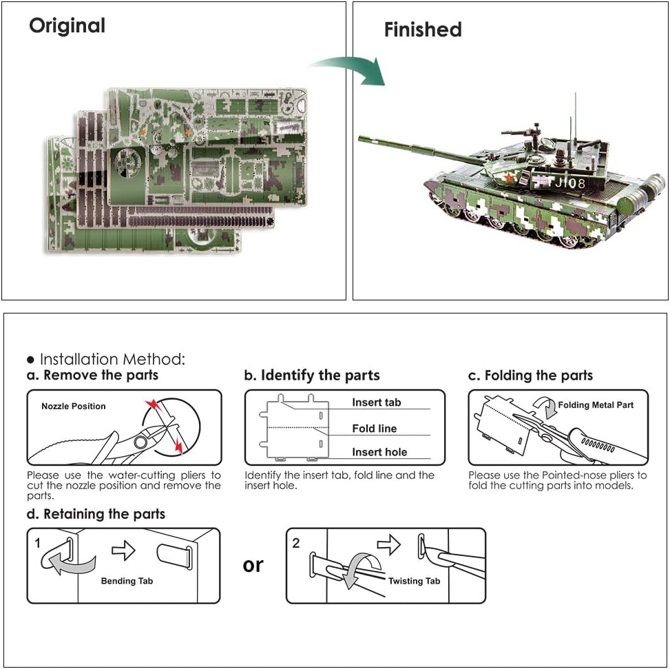 Piececool 3D Puzzle Metall, Tank für Modellbausatz Erwachsene, 3D-Puzzles zu Bauen, BAU, Bastel-Kits