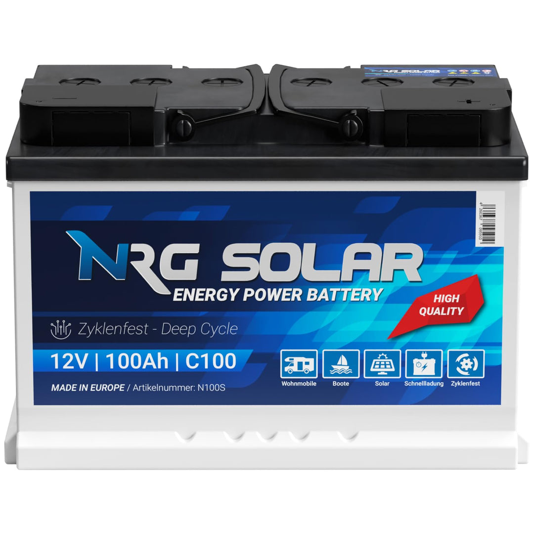 NRG SOLAR 12V 100Ah Solarbatterie Boot Versorgungsbatterie Verbraucher Batterie (100AH 12V), 100AH 1