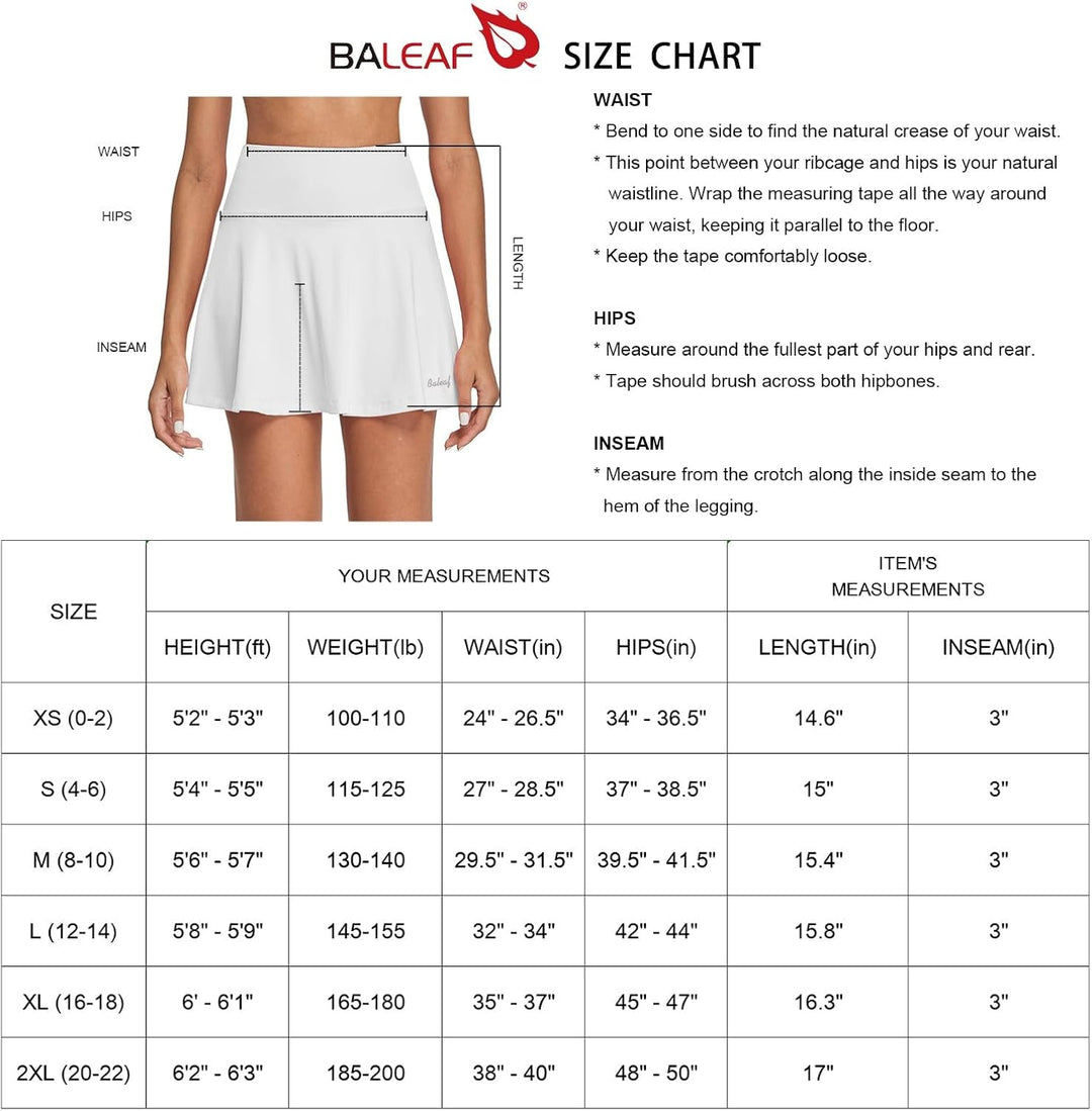baleaf Rock Damen Rock mit Hose drunter Tennisrock Tasche Skort high Waist, Weiss