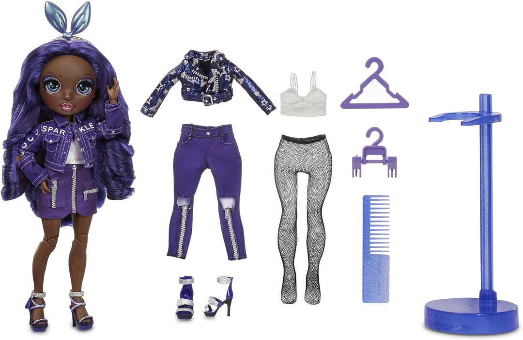 Rainbow High Modepuppe - Kristal Bailey - Indigo Puppe mit 2 Luxus-Outfits - inkl. Accessoires und P