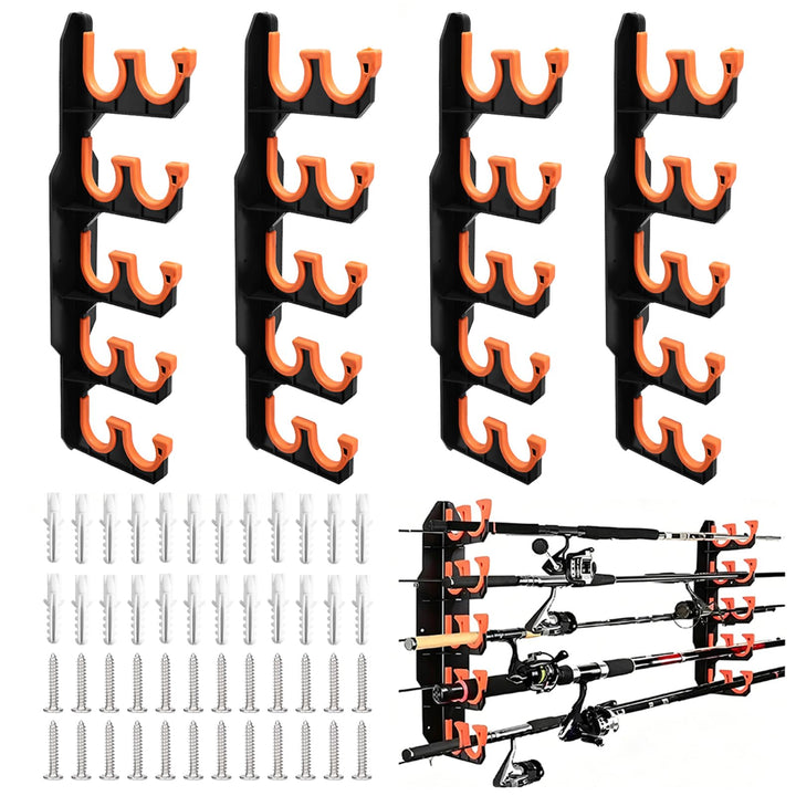 2 Paar Angelrutenhalter Wand, Rutenständer Angelruten mit Silikon-Schutzpolster, Fishing Rod Rack, D