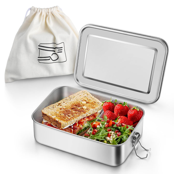 Homikit Brotdose mit Fächern, Edelstahl Bento Box Lunchbox mit Tasche, 1400ml Lunch Box für Kinder &