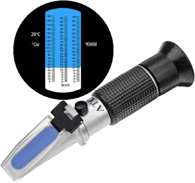 HHTEC Winzer Refraktometer 0-190 Öchsle 0-44 Brix (Zucker) 0-38 KMW Öchslemeter mit ATC für Messung