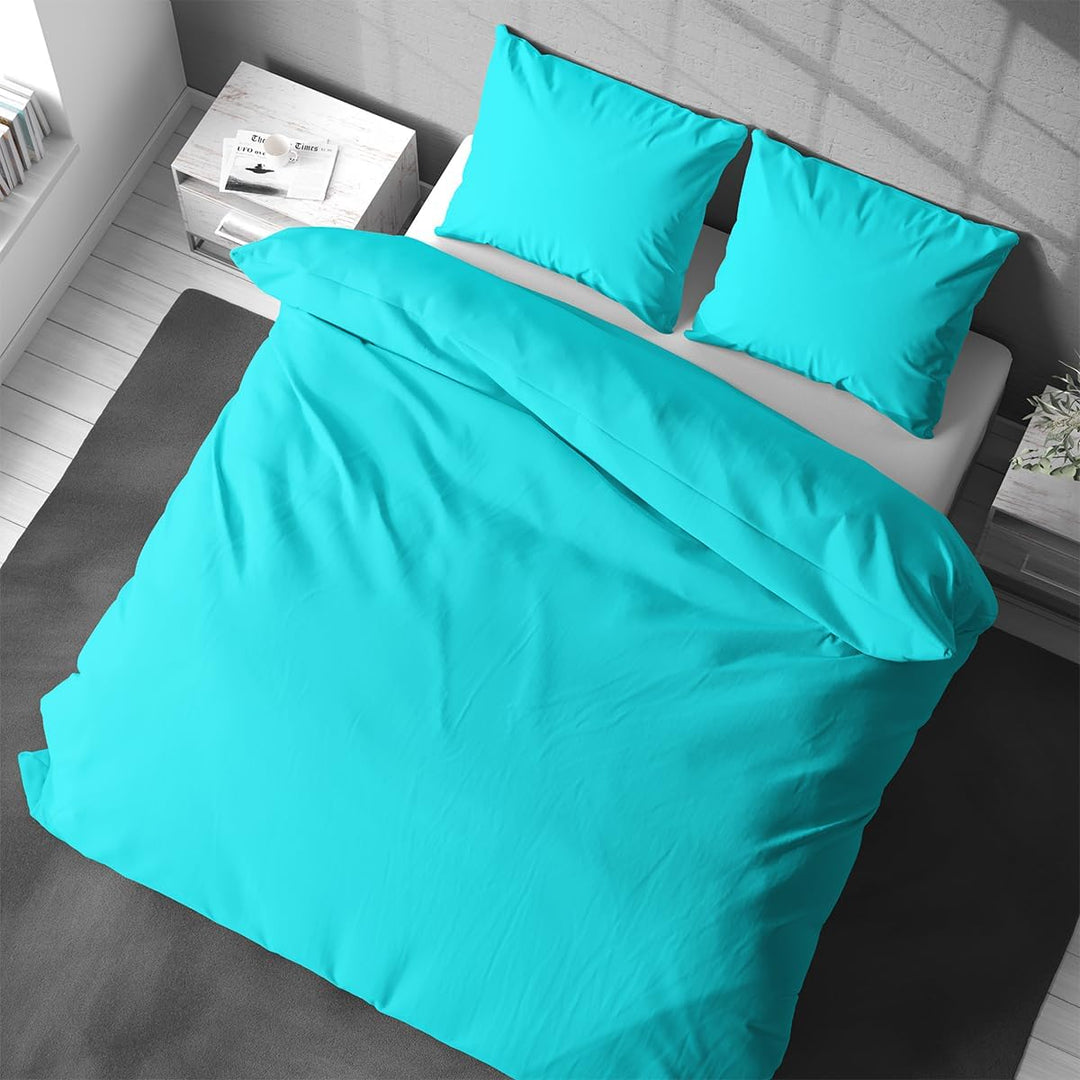 Visaggio 4 teilig Bettwäsche 135x200 cm Baumwolle Uni Bettbezug Garnitur Set Einfarbig Türkis 135 x