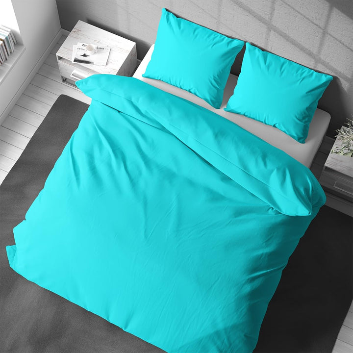 Visaggio 4 teilig Bettwäsche 135x200 cm Baumwolle Uni Bettbezug Garnitur Set Einfarbig Türkis 135 x