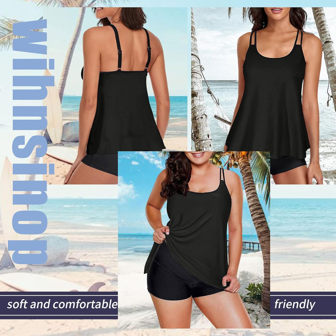 wihnsinop Tankini Damen Bauchweg Bademode Set Freizeit Badeanzug Tankinis Zweiteiler Sets Sommer Ele