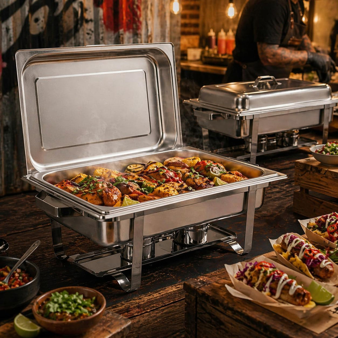 ZORRO - 2X Chafing Dish Speisewärmer Profi Set 15-Teilig in Gastro Qualität Warmhaltebehälter Edelst