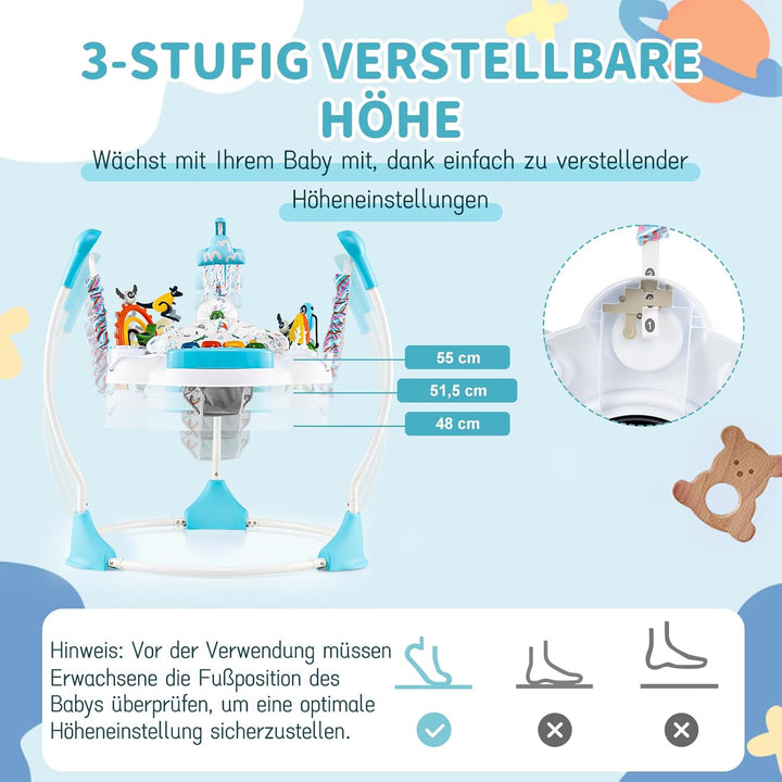DREAMADE Stationäres Aktivitätscenter, Tierwelt-Jumperoo mit abnehmbarem Fusspolster, 360°-Drehsitz,