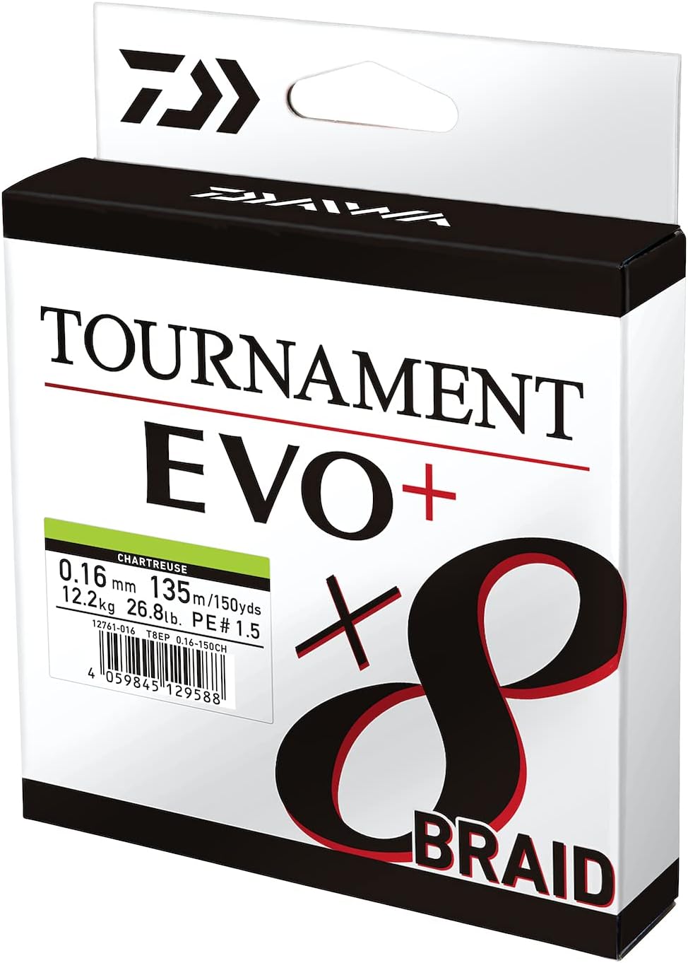 Daiwa Tournament X8 Braid EVO+ 135m Chartreuse geflochtene Angelschnur 135m/0.26mm, 135m/0.26mm