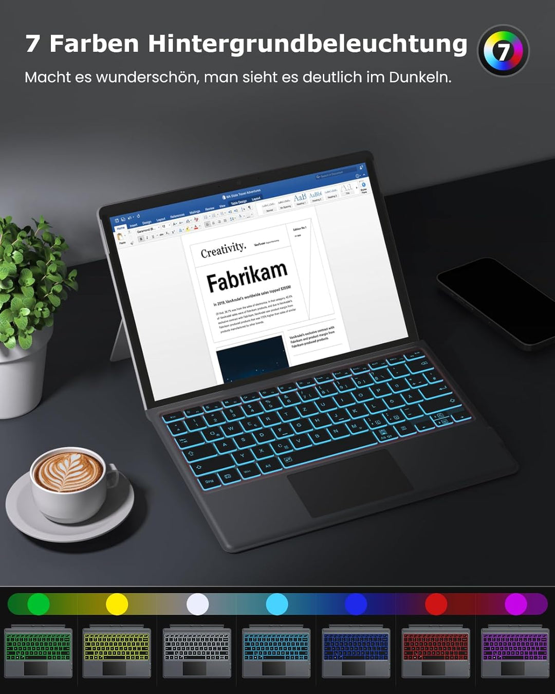 MoKo Deutsch Tastatur Kompatibel mit Microsoft Surface Pro 7 Plus/Pro 7/Pro 6/Pro 5/Pro 4/Pro 3, QWE