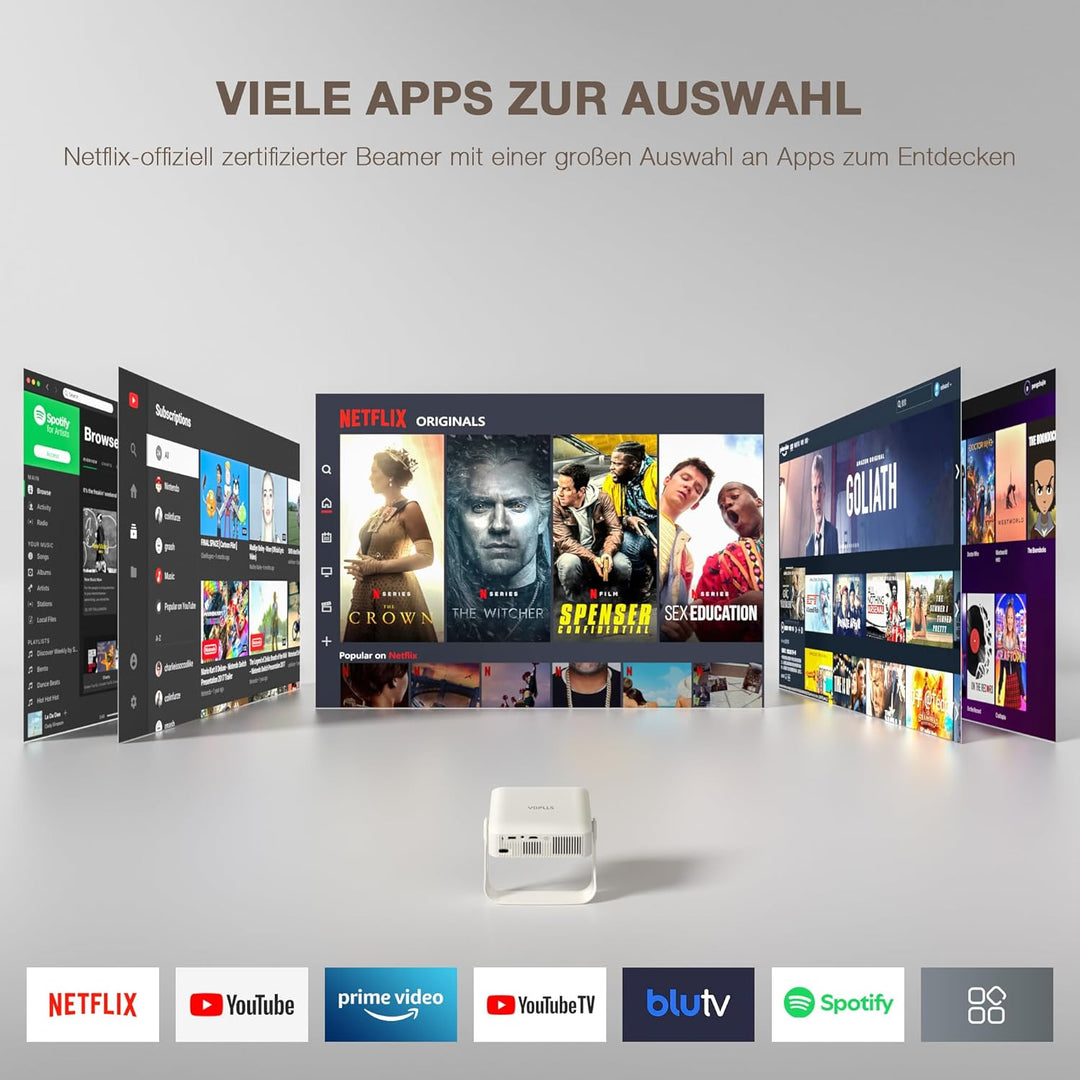 Smart Beamer Netflix Offiziell Mini Projektor 4K mit Autofokus ＆ Trapezkorrektur, VOPLLS 700ANSI 108